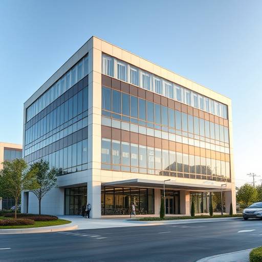 Exterior view of our office building located in a modern business park.