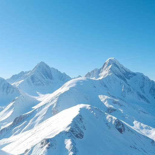 Scenic mountain range with snow-capped peaks under a clear blue sky.